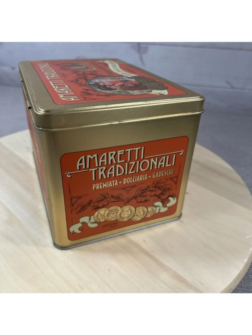 2012 Amaretti Tradizionali Italiann Cookie Tin Hinged lid Rectangle canister 7x5